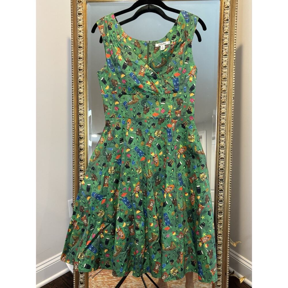 Disney Parks Enchanted Tiki Room Dress Green Tropical Bird Floral Womens Small S